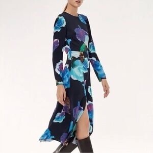 Aritzia Babaton Multi Color Maxi Long Sleeve Floral Side Slit Dress Size 2